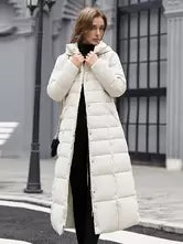 Women's Winter Hooded Coat with Detachable Faux Fur Collar and Belt